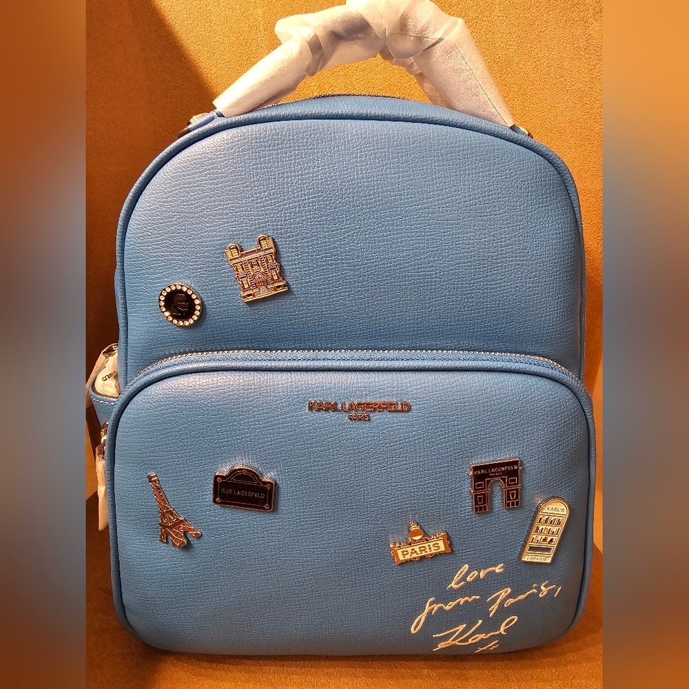 Karl Lagerfeld Light Blue Mini Backpack with Gold Pins